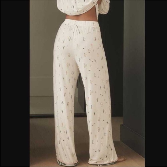 ANTHROPOLOGIE Briar Piped Pajama Set Ice Skaters Art Emily Isabella XL - Picture 2 of 7